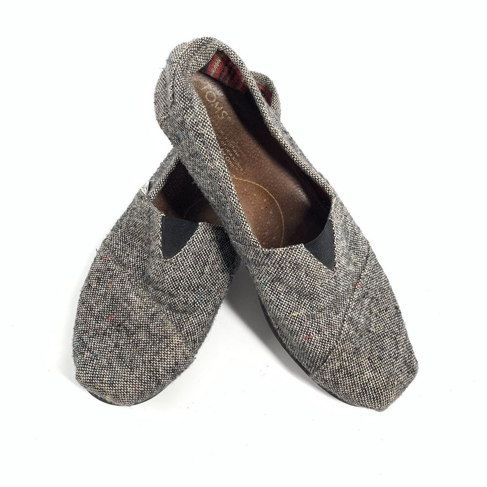 Toms Alpargata Tweed Canvas Slip On Flats Size 8 Mens Unisex Gray Casual Loafers